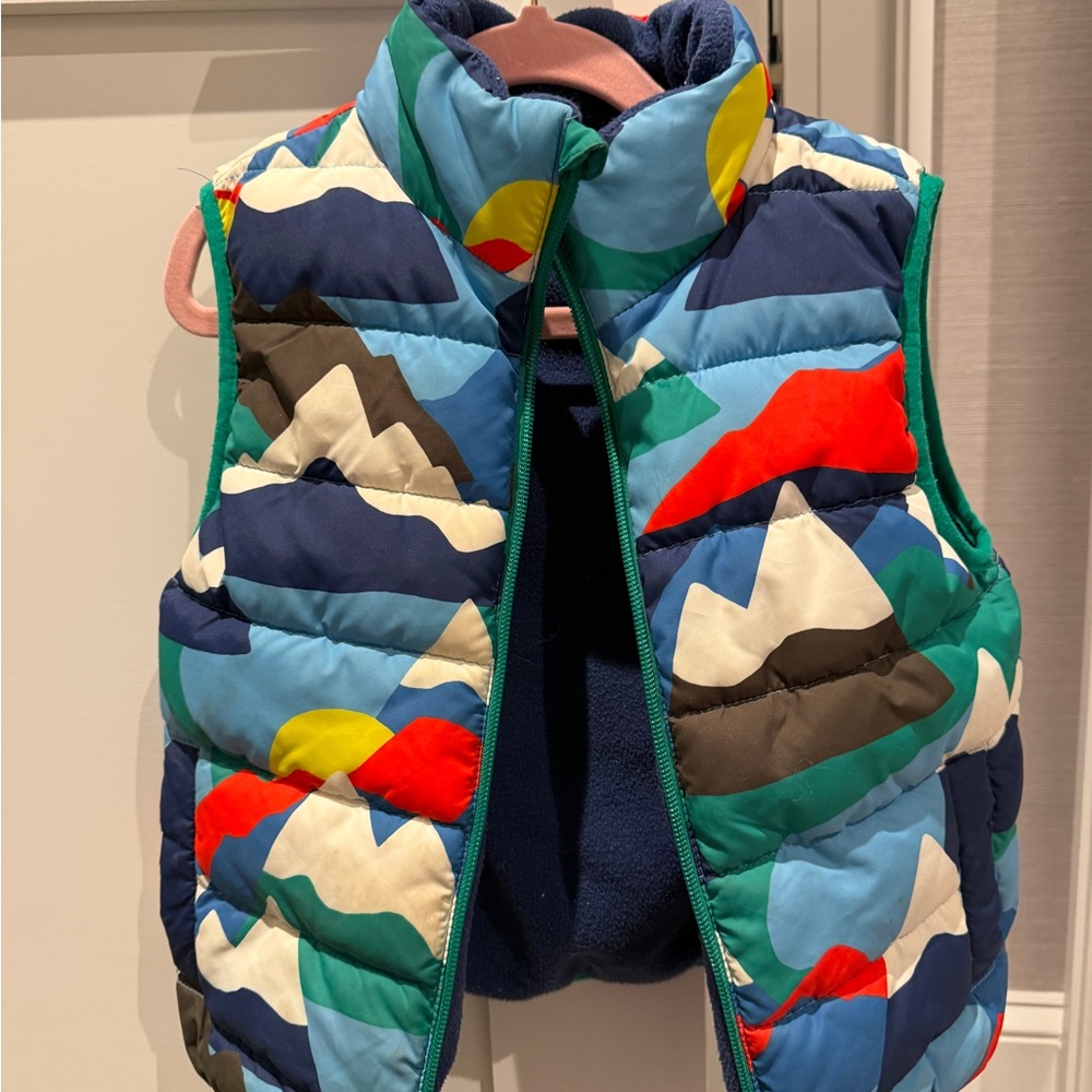 Mini Boden Multicolor Mountain Print Puffer Vest